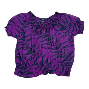 Majora Shirt Womens Large Zebra Print Short Sleeve Stretch Blouse Top